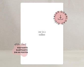 Tarjeta de amor única en un millón, tarjeta de amistad, aniversario, San Valentín, cumpleaños, simplemente porque sí, mejor amigo/a. DESCARGA DIGITAL.