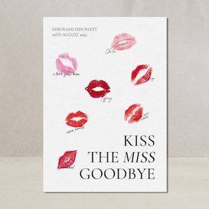 Kiss the Miss Goodbye Printable Personalized JGA Bachelorette Hen Party Guest Book Keepsake DIGITAL DOWNLOAD