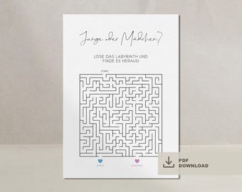 Boy or Girl Baby Gender Announce Puzzle Maze Digital Download Gender Reveal Baby Shower | THREE