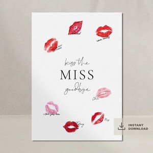Kiss the Miss Goodbye Printable JGA Bachelorette Hen Party Guest Book Souvenir DIGITAL DOWNLOAD