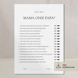 Ratespiel Mama oder Papa Babyparty Spiele Guess Who Vorlage zum Ausdrucken DIGITALER DOWNLOAD
