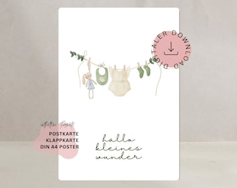 Baby Birth Card Hello Little Miracle Welcome to the World Congratulations Card Boy Girl Baby Congratulations DIGITAL DOWNLOAD