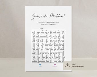 Baby Gender Reveal Puzzle Maze Boy or Girl Digital Download Gender Reveal Baby Shower | TWO