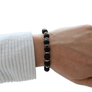 Handmade lava stone bracelet | gold accents | gift for her | pearl bracelet | women&#39;s bracelet | gemstone | elastic bracelet