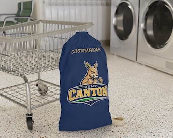 Bolsa de lavandería de la Universidad SUNY Canton Roos, regalo para estudiantes universitarios, bolsa de lavandería para equipos deportivos, esencial para el dormitorio, color azul, equipo de la Universidad de Canton, orgullo escolar.