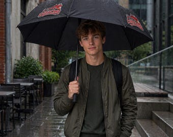 Cortland Red Dragons Schwarz Halbautomatischer faltbarer Regenschirm Kampus Sonnenschutz Spieltag Farben Regenwetter Wohnheim Zubehör Geschenk für Ihn