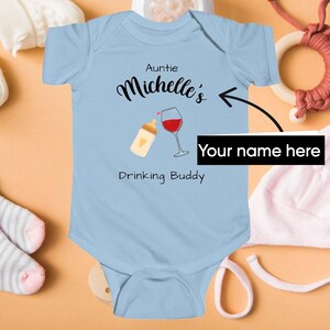 Auntie&#39;s Drinking Buddy Tee, Personalized Baby Gift, Baby Shower Gift, Funny Baby Gift