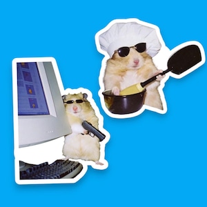 Hamster Meme Stickers, Cute Stickers, Funny Stickers, 1-2 pcs, Laptop Decal, Kindle Sticker