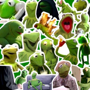Könnte beinhalten: Eine Collage aus Bildern mit verschiedenen Darstellungen von Kermit dem Frosch, der legendären grünen Muppet-Figur. Die Bilder zeigen Kermit in verschiedenen Posen und Gesichtsausdrücken, darunter einen ernsten Ausdruck, einen überraschten Ausdruck und einen lächelnden Ausdruck. Einige Bilder zeigen Kermit in verschiedenen Umgebungen, darunter einen grünen Hintergrund, einen schwarzen Hintergrund und einen weißen Hintergrund.