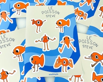 Hoja de pegatinas de Le Poisson Steve, paquete de pegatinas de memes de peces franceses, pegatinas de memes divertidos, pegatinas virales, pegatinas, sin imitaciones