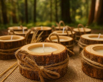 Handmade Wood Log Candle – Natural Tree Trunk Candle, Full Soy Wax Candle in Rustic Wooden Holder, Cozy Home Decor