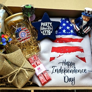 4. Juli Geschenkbox, Vaterländisches Geschenk, glückliches 4. Juli-Set, personalisierter Service, 4.Juli-Geschenke, Firmengeschenk, Karte enthalten