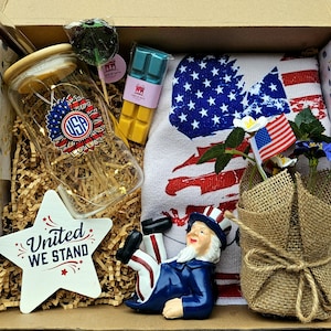 Coffret cadeau 4 juillet, cadeau patriotique, coffret joyeux 4 juillet, service personnalisé, cadeaux du 4 juillet, cadeau d'entreprise, carte incluse