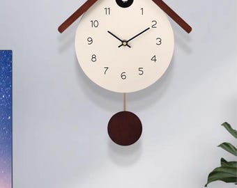 Reloj de pared con forma de pájaro cuco de madera natural, único y de alta calidad, diseño rústico hecho a mano, reloj de pared con forma de pájaro cuco.