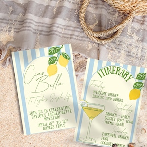 Editable Ciao Bella Bachelorette Invitation and Itinerary | E-Vite and Printable Invitation | Mediterranean Theme | Italian Coastal Bach |