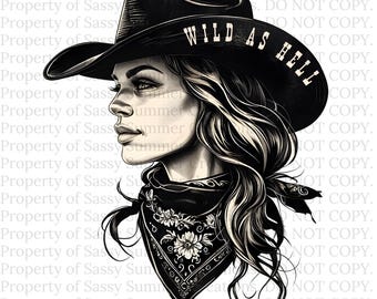 Wild West Cowgirl PNG: Western T-Shirt Design (Digital Download)