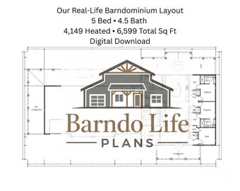 Barndominium Floor Plan 5 Bedroom 4 1/2 Bath Layout Modern Farmhouse Barndo House Plans Garage Included Digital Download