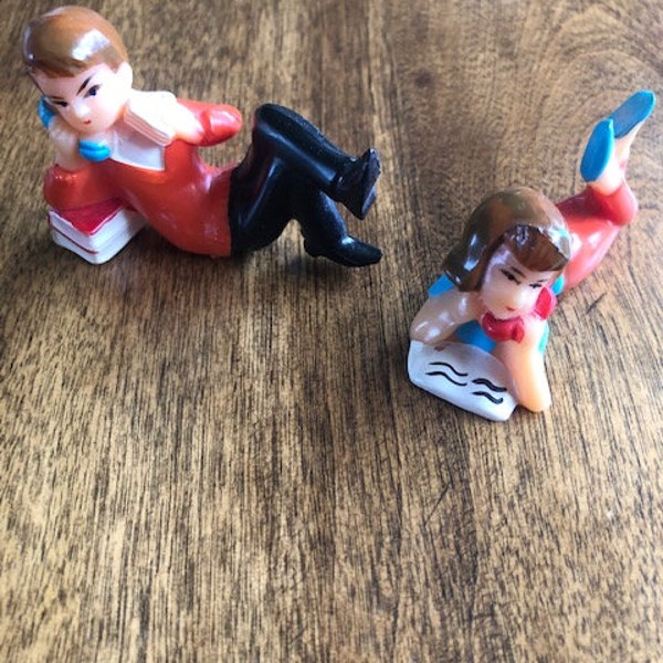 Vintage 1960s Wilton Cake Topper Teenagers Boy & Girl on phone with books Decoration Decor