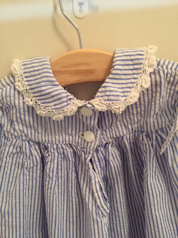 Vintage 1950s Blue Striped Seersucker Baby Dress … - image 4