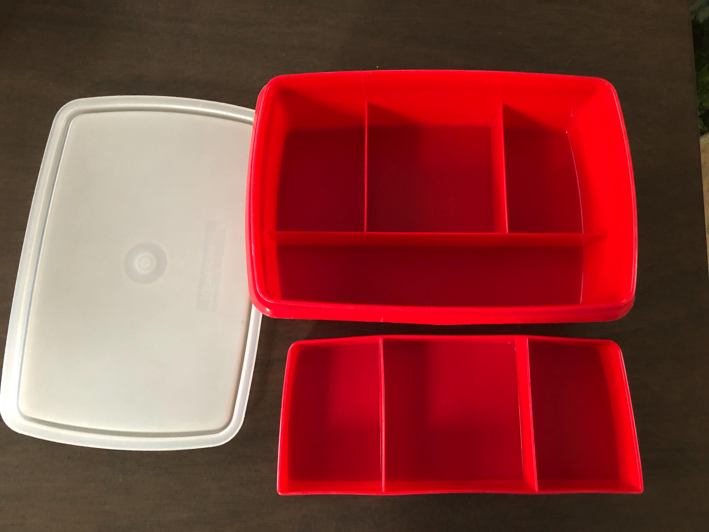 Tupperware Stow and Go RED Divided Container W/ Lid Vintage 80s