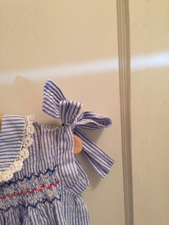 Vintage 1950s Blue Striped Seersucker Baby Dress … - image 5