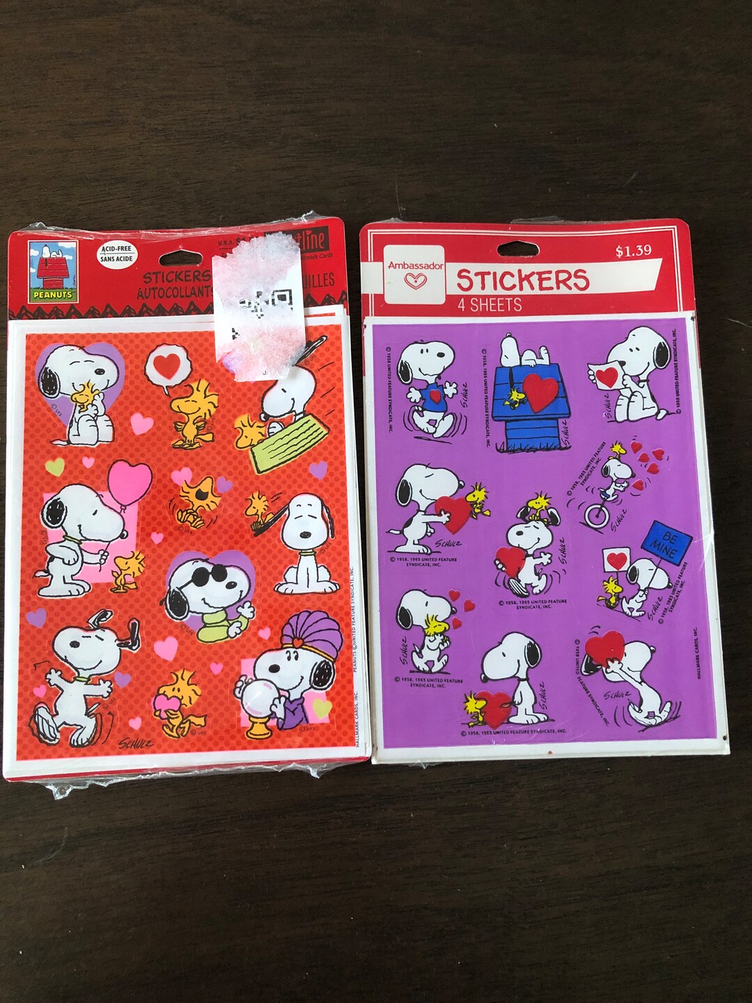 Snoopy Valentine's Day Stickers 2 Sealed NOS New Hearts Peanuts Joe ...