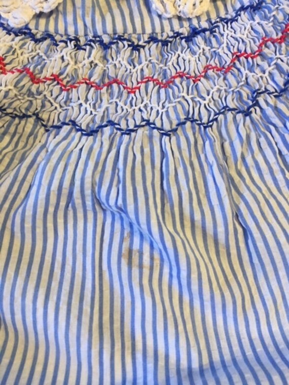 Vintage 1950s Blue Striped Seersucker Baby Dress … - image 7