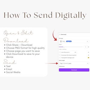 Mobile mermaid birthday invitation instructions showing how to save the editable Canva template as a PNG and send the finished digital invite by text, email, or social media.