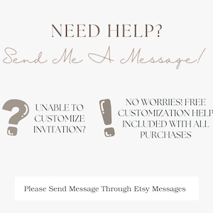 Under the sea invitation customization help card explaining that buyers can message through Etsy for free assistance editing their Canva birthday invitation template after purchase.