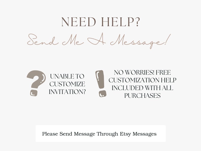 Under the sea invitation customization help card explaining that buyers can message through Etsy for free assistance editing their Canva birthday invitation template after purchase.