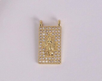 2 st 18k guldpläterade fyrkantiga zirkonhängen med Jungfru Maria, Gudalupe Lady-berlock, fyrkantig berlock, för gör-det-själv-halsband och armbandstillverkning, material