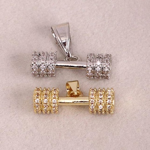 2pcs Gold Silver Colors Zircon Dumbbell Pendant,18K Gold Dumbbell Charm,Sports Fitness Charms,DIY Bracelet Necklace Jewelry Making Supplies