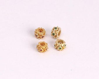 5pcs gold filled round cz stone large hole spacer beads,5mm beads,18k gold plated,for personalized necklace bracelet jewelry making supply
