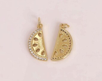 2pcs Gold Tiny Dainty Zircon 3D Lemon Slice Pendant,Fruit Charm,18K Gold,For Jewelry Making