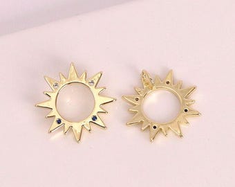 2 dijes de sol de circonita dorada, colgante de sol hueco de oro de 18 quilates, collar de pulsera con dije celestial para fabricación de joyas DIY.