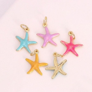 2pcs 18K gold plated Starfish Pendant,Color Enamel Starfish Charms,Ocean Charms, for DIY necklace and earring Bracelet making jewelry supply