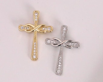 2pcs Silver Cross Pendant,Dainty Zircon Cross Pendant,Cross Necklace Pendant,18K Gold Cross Charm, jewelry Making Supply