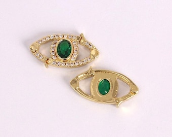 2pcs Gold Zircon Eye Connector Clasp,18K Gold Plated Double Headed Clasp,DIY Bracelet Necklace Jewelry Supplies
