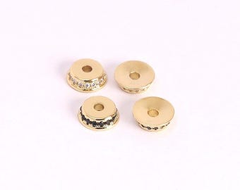 5pcs 18K Gold Filled CZ Spacer Beads,Round Bead,Flat Round Bead,for DIY Bracelet Necklace,Jewelry Making Accessories