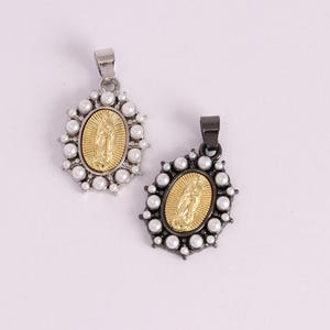 2pcs Our Lady Pendant,Catholic Medal,Pearls Blessed Mary Medal Charm,Religious Gift Pendant,for DIY Jewelry Findings Necklace Bracelet