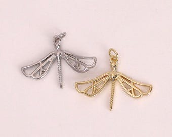 2pcs 18K Gold Dragonfly Pendant,Minimalism Gold or Silver Dragonfly Charm Bracelet Necklace,Insect Charm,For DIY Jewelry Making Supply