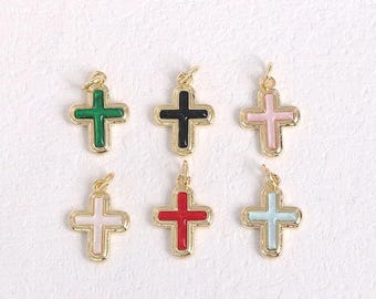 2pcs Cross Charms,Colorful Opal Cross Pendant,18K Gold Filled Cross Pendant,Jewelry Making Findings