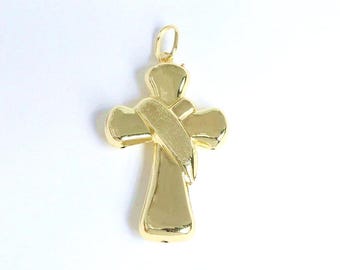 2pcs 18K Gold Plated Cross Pendant,Cross Charm Necklace,Cross Charm For Religious Jewelry Making Supply