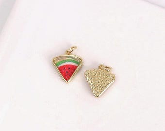 2pcs Gold Watermelon Charms,18K Gold Filled Fruit Pendant,DIY Bracelet Necklace Jewelry Making Findings Supply