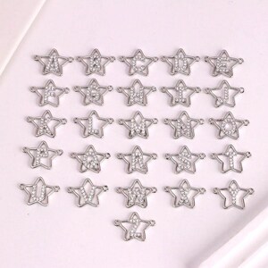Conector de letras iniciais A~Z em formato de estrela delicada, 2 peças, conector de alfabeto de prata com zircônia, para pulseira de joias com conector de letras