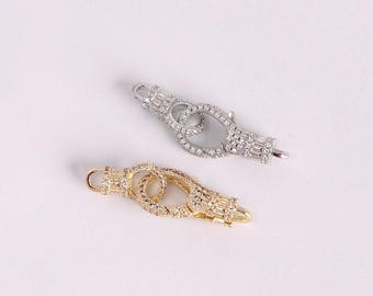 2pcs Gold Double Loop Clasp,Zircon Lobster Claw Clasp,18K Gold Plated, Necklace Bracelet Connector Clasp,End Clasp,Jewelry Supply Findings