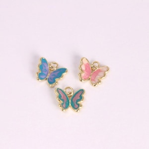 2pcs 18K Gold Filled Butterfly Pendant,Enamel Butterfly Charm Bracelet Necklace,DIY Jewelry Making Findings