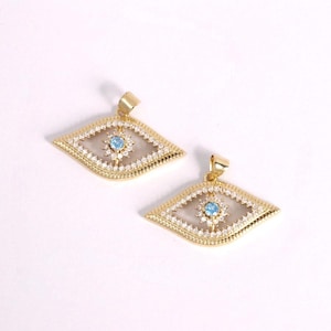 2pcs Evil eye gold filled charms,charm selection pave cz cubic zirconia very shiny! 18K gold filled evil eye charms,jewelry supplies