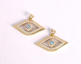 2pcs Evil eye gold filled charms,charm selection pave cz cubic zirconia very shiny! 18K gold filled evil eye charms,jewelry supplies