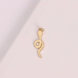 Può includere: Un ciondolo a forma di serpente dorato con un corpo a spirale e un anello nella parte superiore per il fissaggio a una catena. Il ciondolo è un design semplice ed elegante, adatto per la creazione di gioielli o come ciondolo.